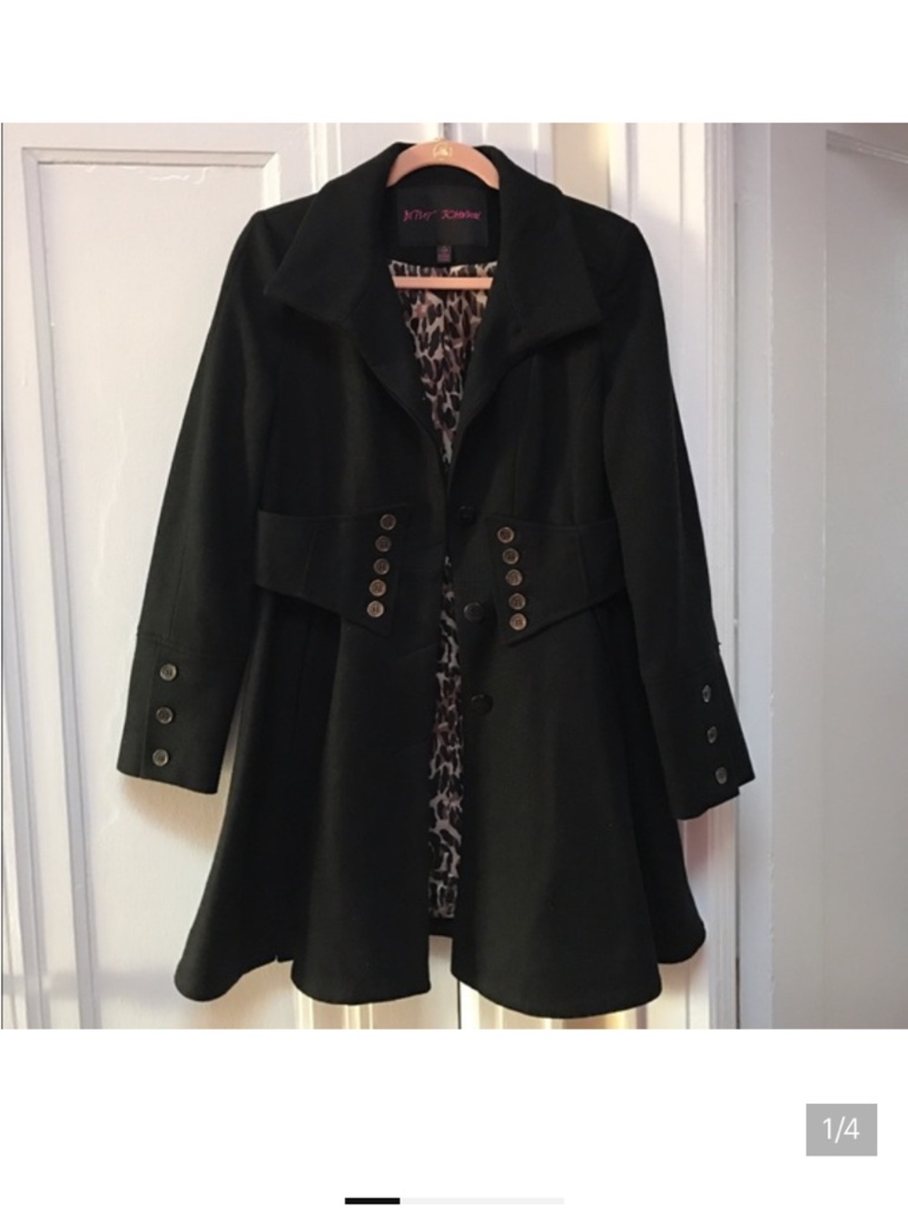 Betsey Johnson Black Wool Pea Coat with Flare Hem